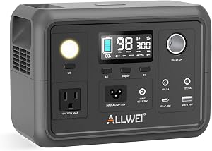 ALLWEI Portable Power Station 300W, 256Wh Solar Generator with 110V Pure Sine Wave AC Outl