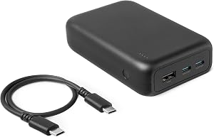 Amazon Basics High-Capacity Portable Charger Power Bank with 3-Port Output, 20,000 mAh, Bl