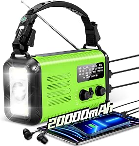 20000mAh / 74000mWh Emergency Crank Radio, NOAA/AM/FM Portable Weather Radio, Solar Hand C