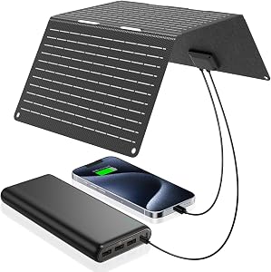 Ecosonique 30W Solar Panel Charger Portable Foldable, USB-C & USB-A Charging, ETFE IP6