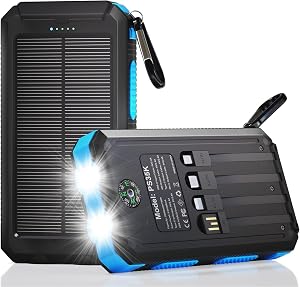 Durecopow Solar Charger Power Bank 20,000mAh, Portable Charger, 4 Cables 3 Ports Fast Char