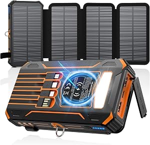 SOARAISE Solar Charger Power Bank - 48000mAh Wireless Portable Charger Built-in 4 Cables a
