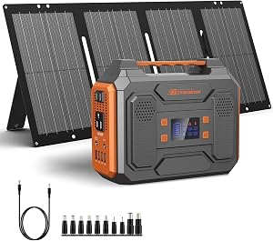 Portable Solar Generator, 300W Portable Power Station with Foldable 60W Solar Panel,110V P
