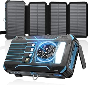 SOARAISE Solar Charger Power Bank - 48000mAh Wireless Portable Charger Built-in 4 Cables a